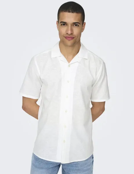 Only & Sons Cotton Linen Blend Shirt White