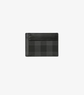 Check Money Clip Card Case in Charcoal grey - Men, Canvas