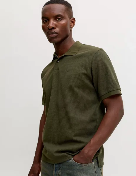 Jack & Jones Cotton Blend Textured Polo Shirt Green