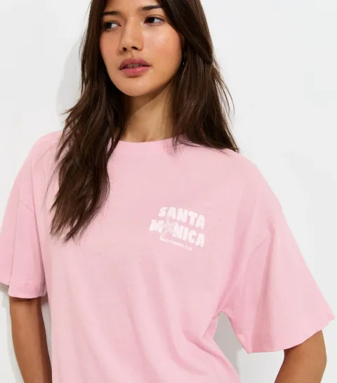 Women's Light Pink Cotton Santa Monica Oversized T-Shirt