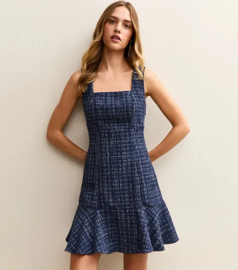 New Look Women's Navy Square Neck Boucle Mini Dress