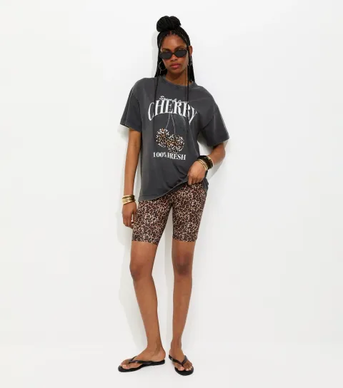 Women's Brown Cotton Rich Leopard Print Cycling Shorts