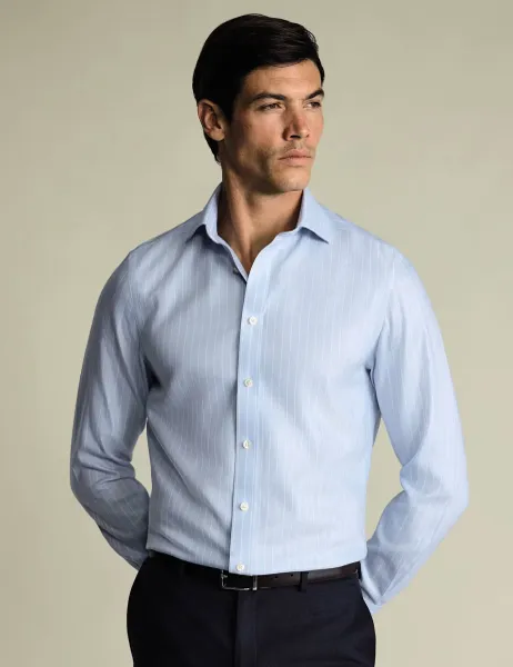 Charles Tyrwhitt Slim Fit Non Iron Herringbone Shirt Light Blue