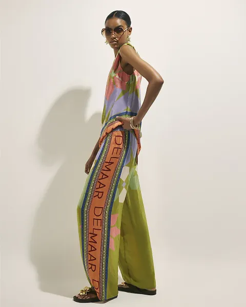 River Island Printed Drawstring Wide Leg Trousers