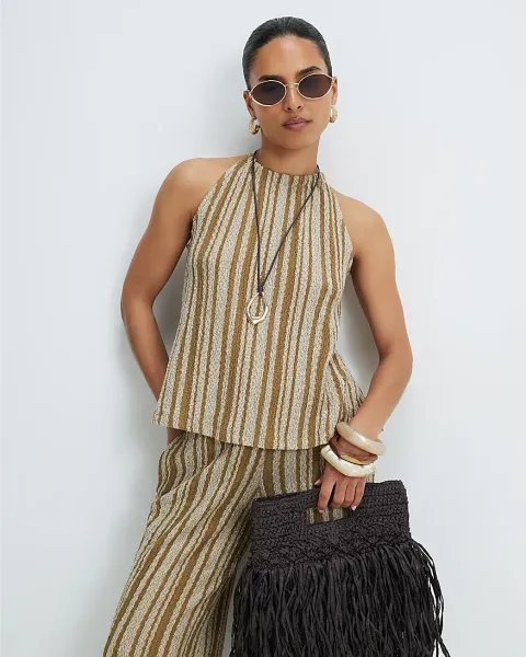 River Island Petite Stripe Textured Halter Top