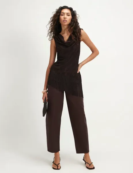 River Island Mid Rise Button Front Cigarette Jeans Brown
