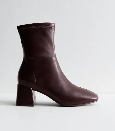 Women's Dark Burgundy Faux Leather Block Heel Ankle Boots