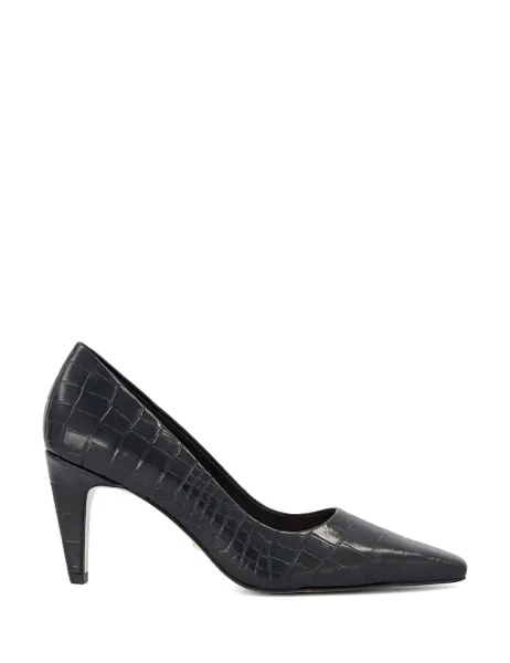 Dune London Croc Effect Leather Court Shoes Black