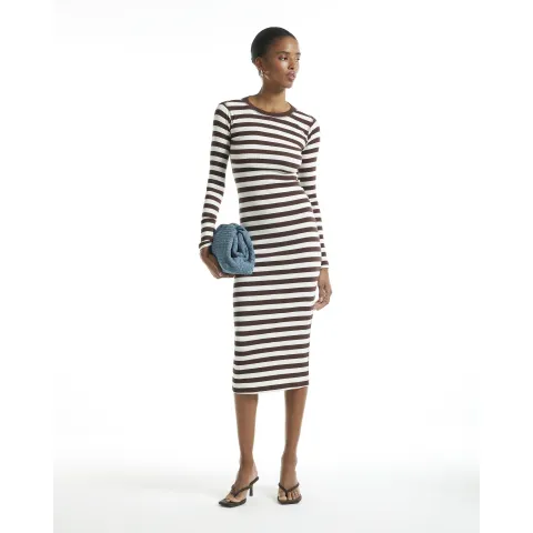 River Island Long Sleeve Stripe Rib Midi Dress