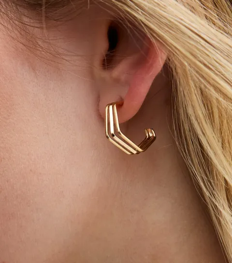 New Look Gold Tone Triple Hexagon Hoop Earrings