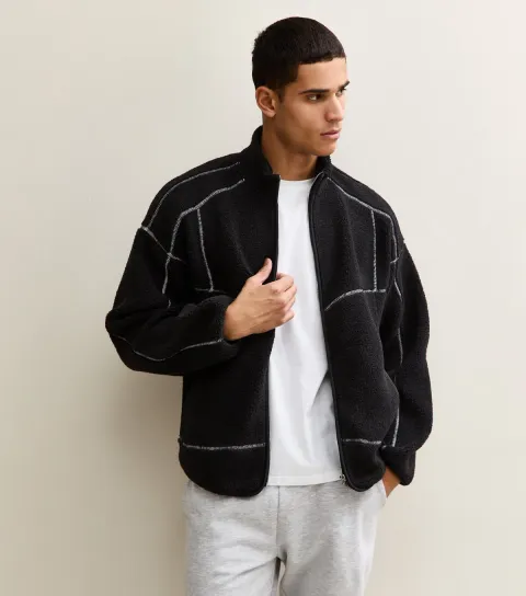 Men's Black Fleece Zip Up Jacket