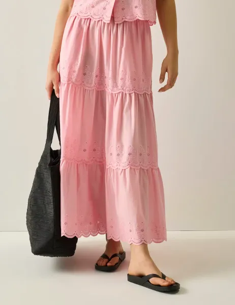Regatta Deiana Pure Cotton Broderie Midi Tiered Skirt Pink