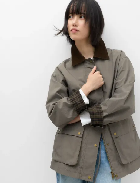Marks & Spencer Cotton Rich Collared Barn Jacket Grey