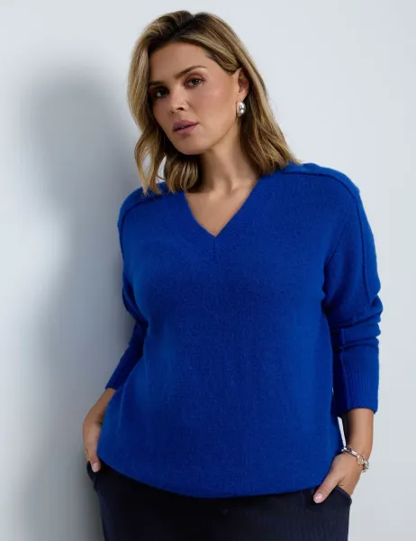 Live Unlimited London Wool Blend V-Neck Knitted Jumper Blue