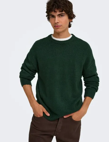 Only & Sons Knitted Crew Neck Jumper Dark Green