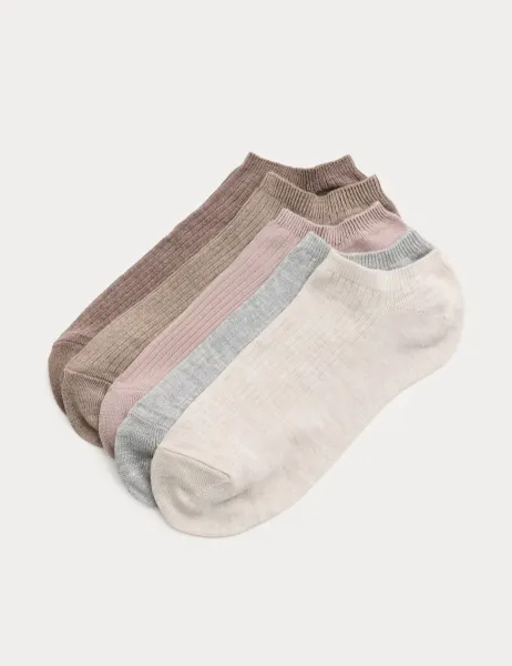 Marks & Spencer 5 Pack Supersoft Ribbed Trainer Liners Natural Mix