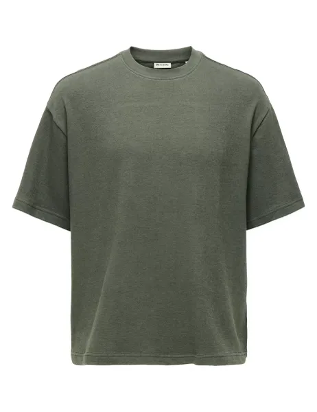 Only & Sons Oversized Pure Cotton Crew Neck T-Shirt Dark Grey