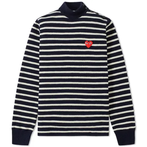 Comme des Garcons Play Heart Logo Stripe Roll Neck