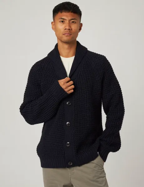 Waffle Shawl Cardigan Navy