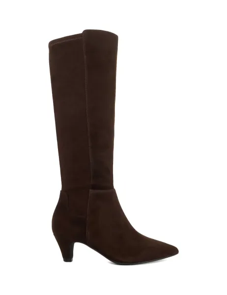 Dune London Sera Suede Pointed Toe Knee High Boots Brown