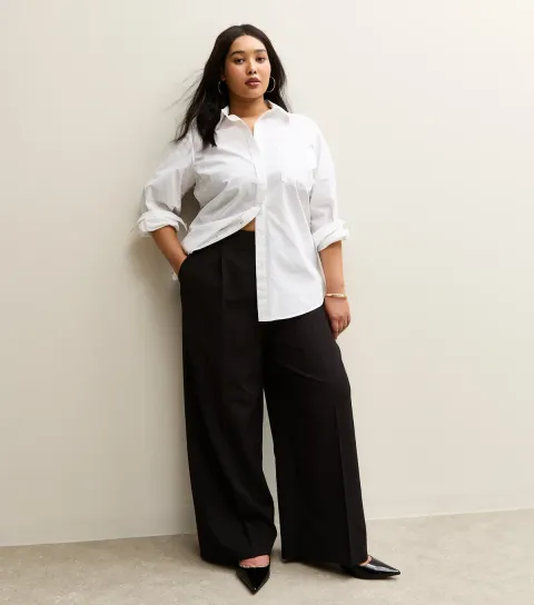 Women's Plus Size Black Wide Leg Trousers Curves