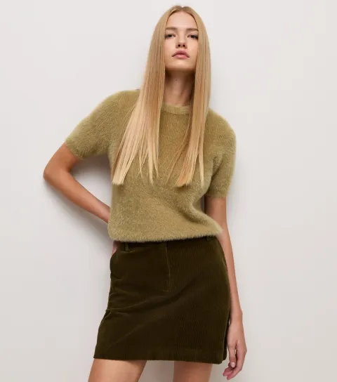 New Look Women's Light Khaki Cotton Corduroy Mini Skirt