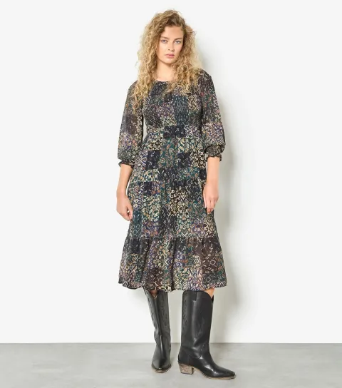 Women's Maternity Green Printed Midi Dress