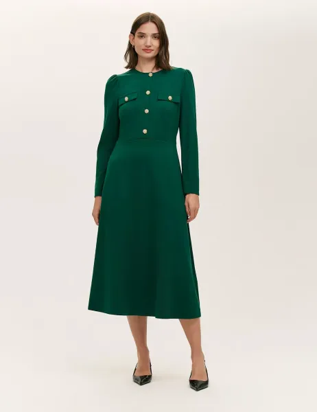 Finery London Jersey Midi Waisted Dress Green
