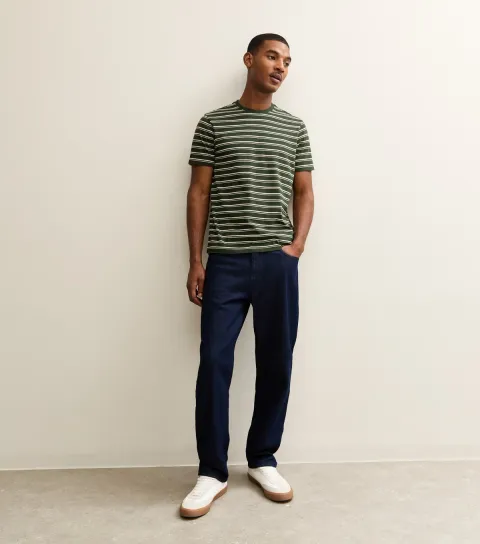 Men's Green Regular Striped Crew Neck T-Shirt