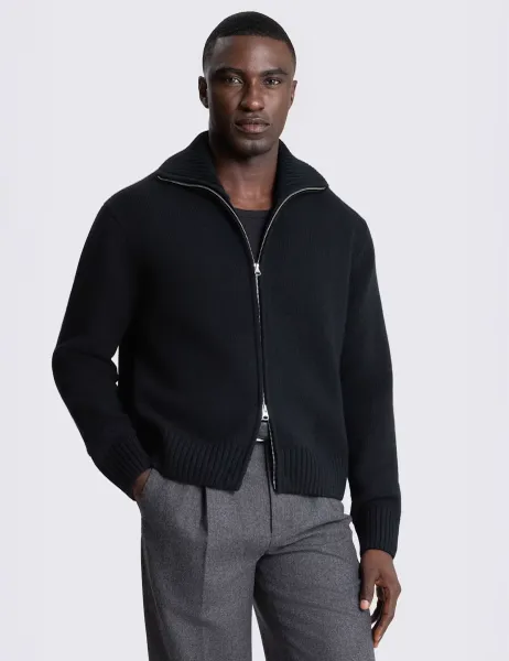 Moss Pure Wool Textured Boxy Zip Up Cardigan