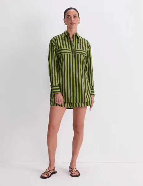 Pure Cotton Striped Shirt Green Mix