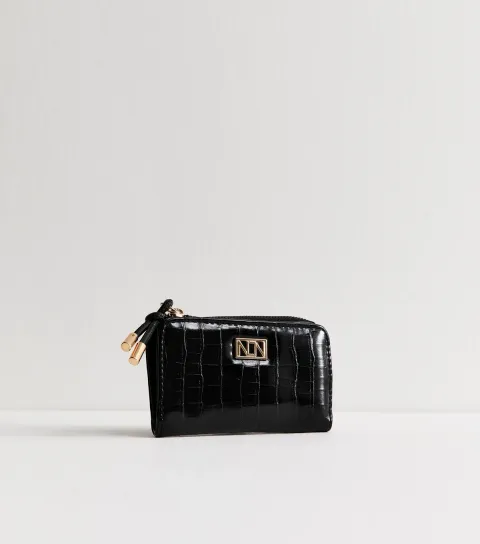 Black Faux Leather Logo Plaque Cardholder Purse