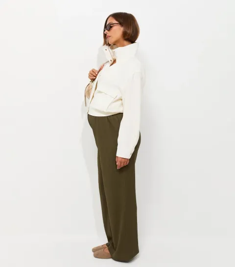 Women's Maternity Light Khaki Crinkle Texture Wide Leg Trousers