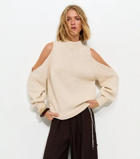 Women's Cream Open Shoulder Jumper
