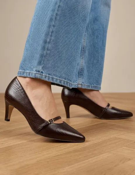 Jones Bootmaker Wide Fit Leather Stiletto Heel Mary Janes Brown