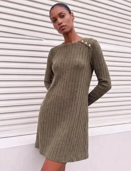 Roman Textured Mini Swing Dress Khaki