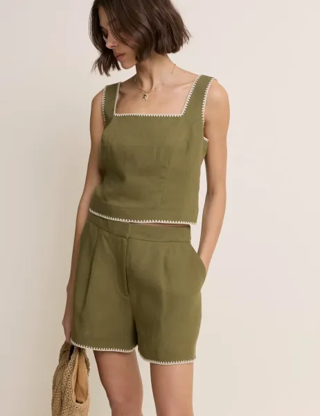 Nobody's Child Cropped Top With Linen Green