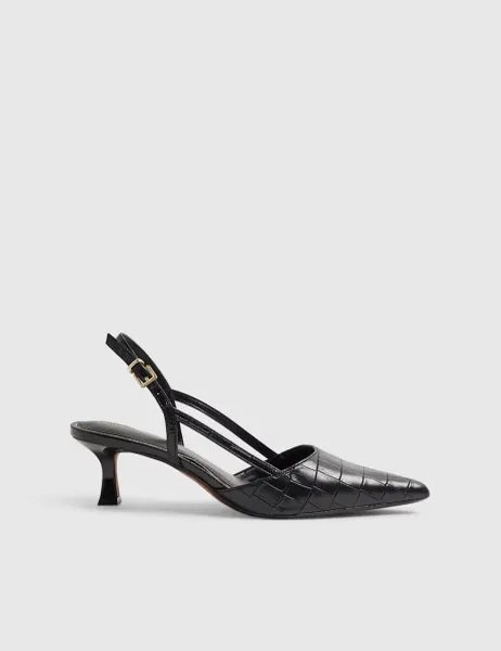 River Island Kitten Heel Pointed Slingback Shoes Black Mix