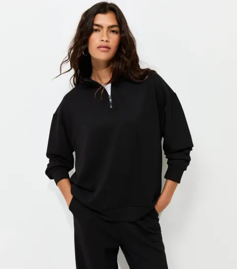 Women's Premium Black Quarter Zip Sweatshirt