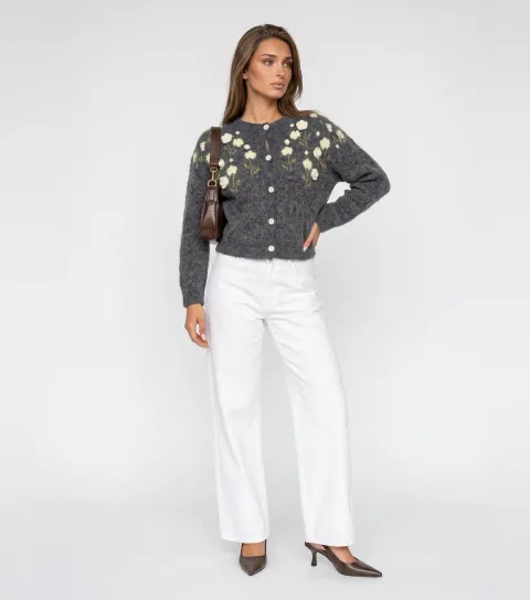 Urban Bliss Women's Dark Grey Flower Pattern Cardigan
