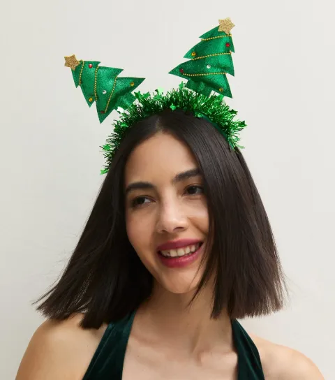 New Look Bright Green Christmas Tree Tinsel Bopper Headband