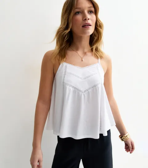 Women's White Lace Trim V-Neck Cami Top