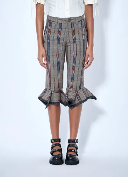 Flared Plaid Cropped Trousers