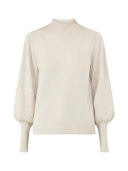 Dollie 666 Long-Sleeved Mock Neck Knitted Jumper - Sand Melange