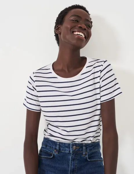 Pure Cotton Striped T-Shirt White Mix