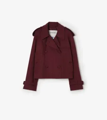Cropped Wool Mayfair Trench Jacket in Vineyard red