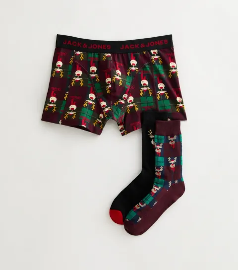 Men's Brown Christmas Socks and Boxers Gift Set