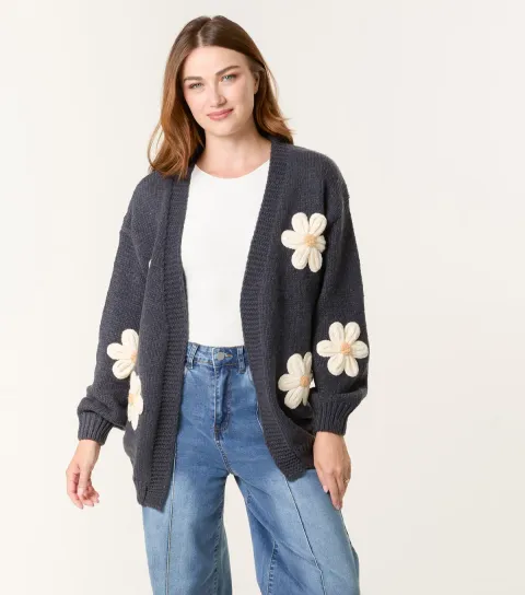 Women's Navy Daisy Applique Cardigan