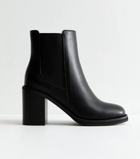 Women's Faux Leather Black Block Heel Chelsea Boots Vegan