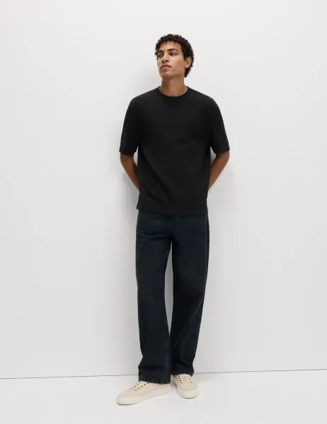 Marks & Spencer Relaxed Pure Cotton Waffle T-Shirt Black